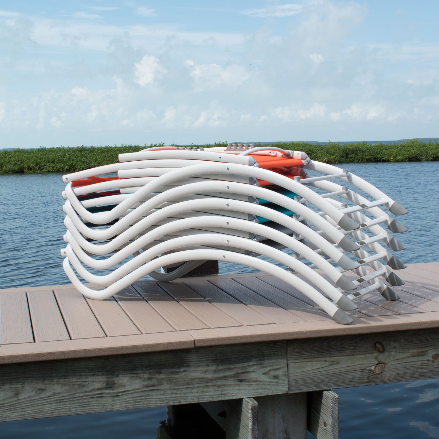 Arch Set of 2 Stackable Teal Sling Chaise Longer