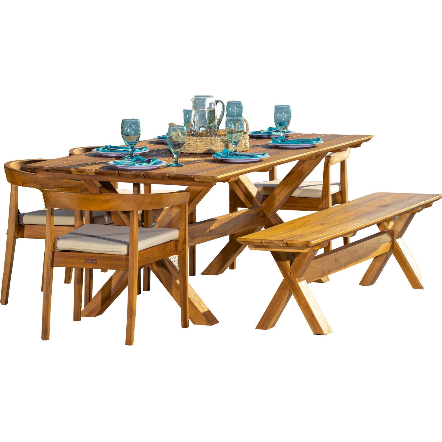 Panama Jack Bali Teak 6-Piece Rectangular Dining Table with Bench