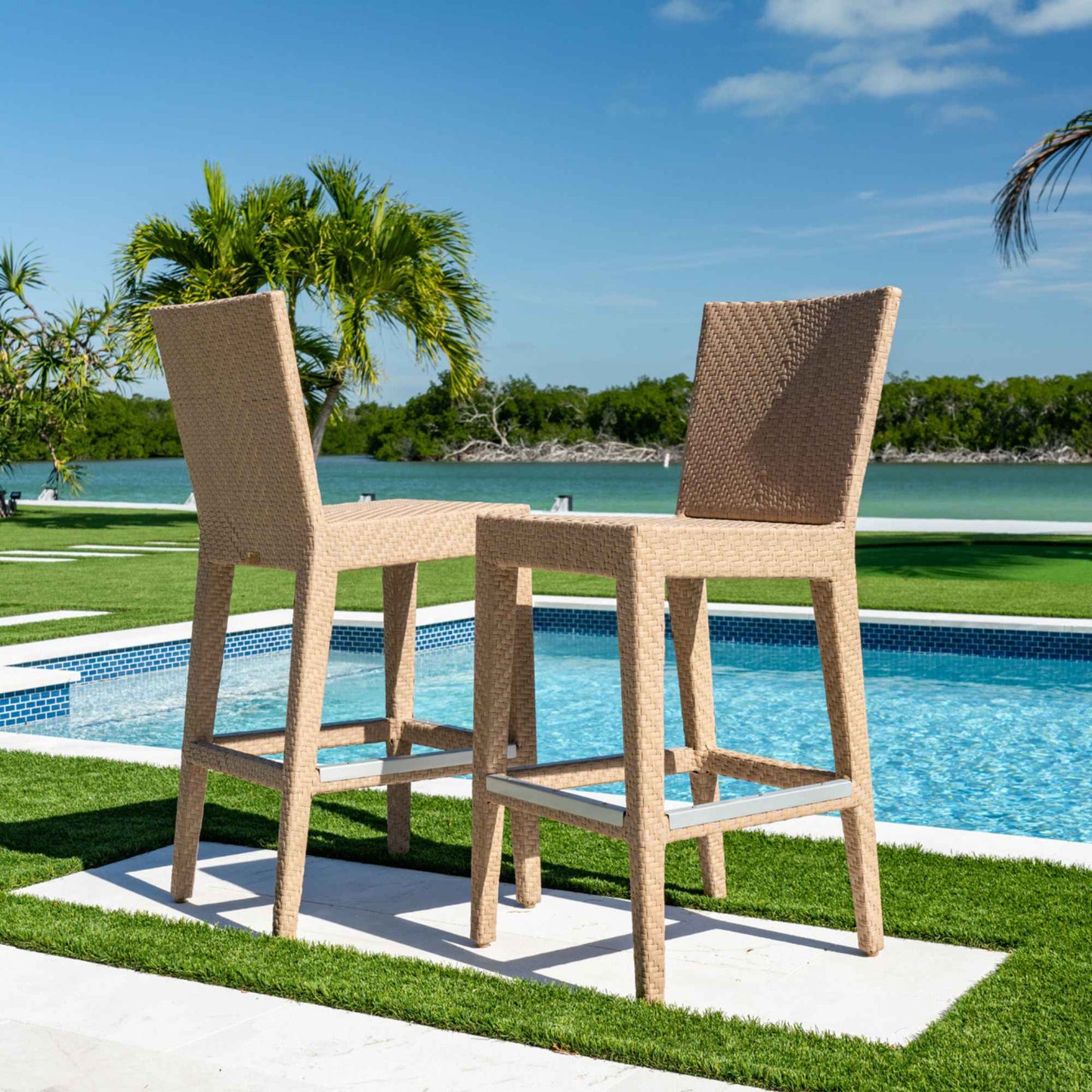 Panama Jack Austin 3-Piece Round Pub Table Set with Cushions