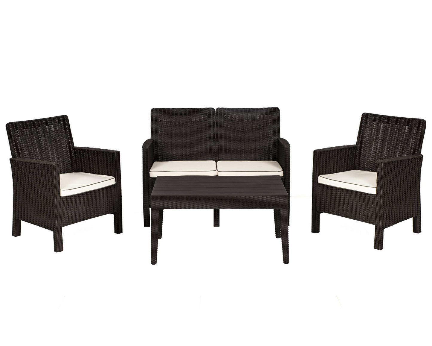 Nova 4-Piece Settee Set with Loveseat and Cushions-Brown